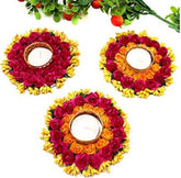 Set of 3 Rose Flower Rangoli Diya Tealight Candle Holder Diwali Gift, Table Top, Home Decor, Birthday Gift, Gift for Women, Wedding Gift
